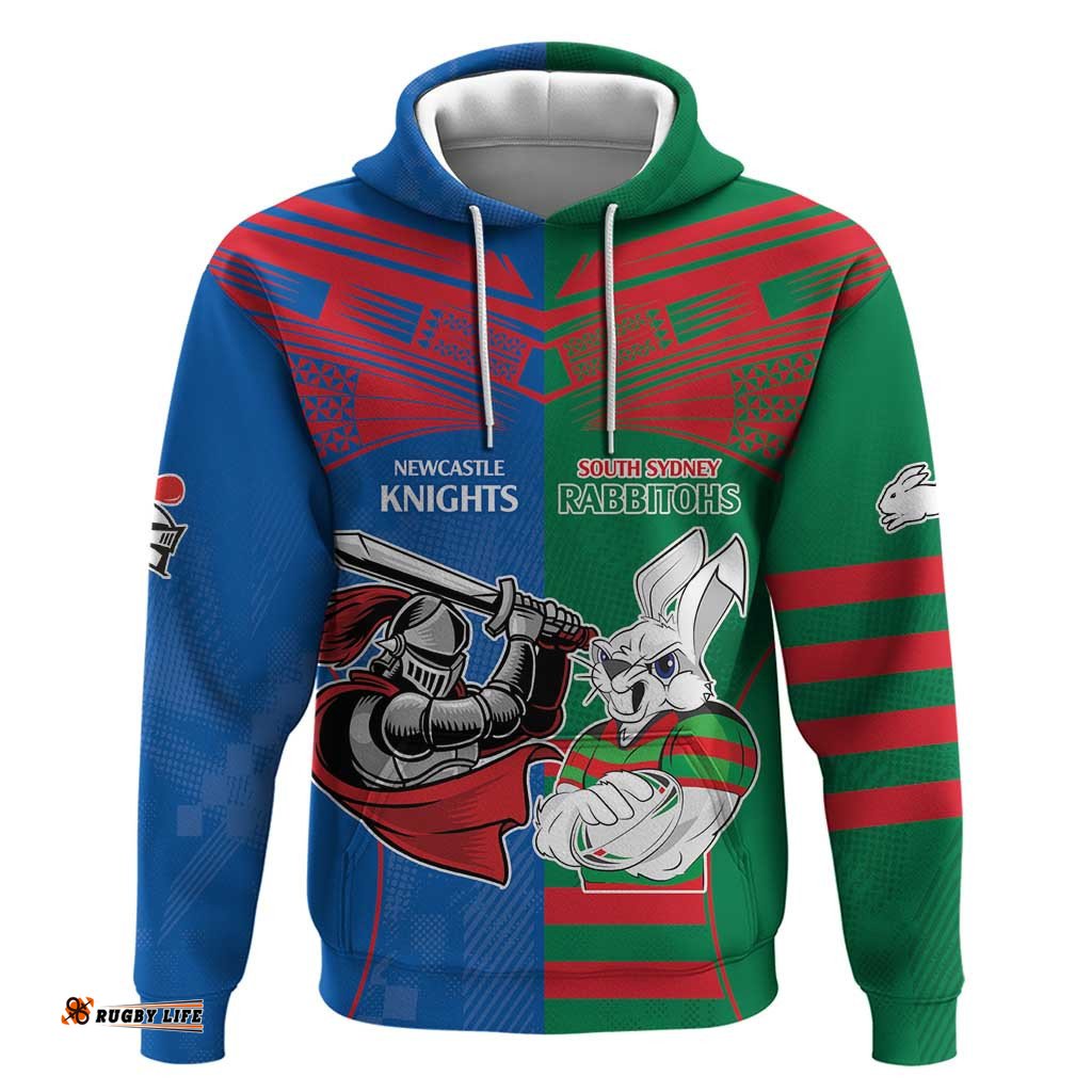 custom knights and rabbitohs mascot together hoodie