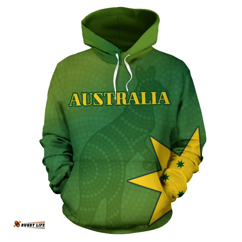 Aboriginal Hoodie, Kangaroo Dot Painting Aus Flag