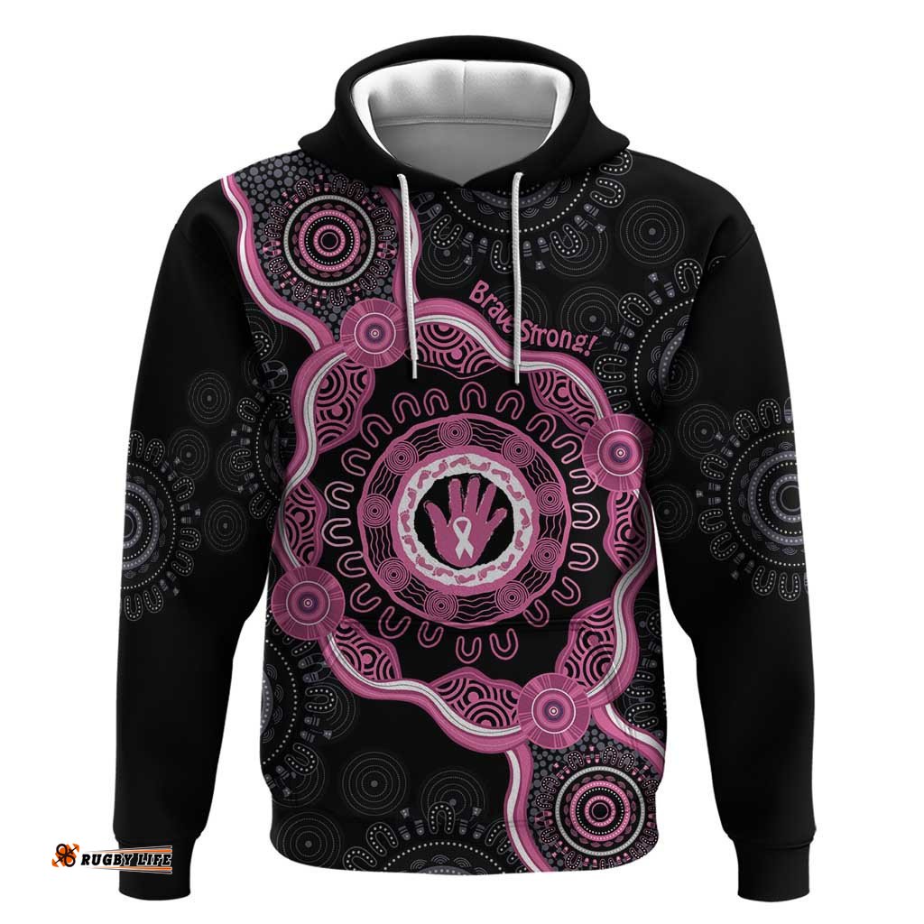 personalised australia breast cancer hoodie brave strong aboriginal art