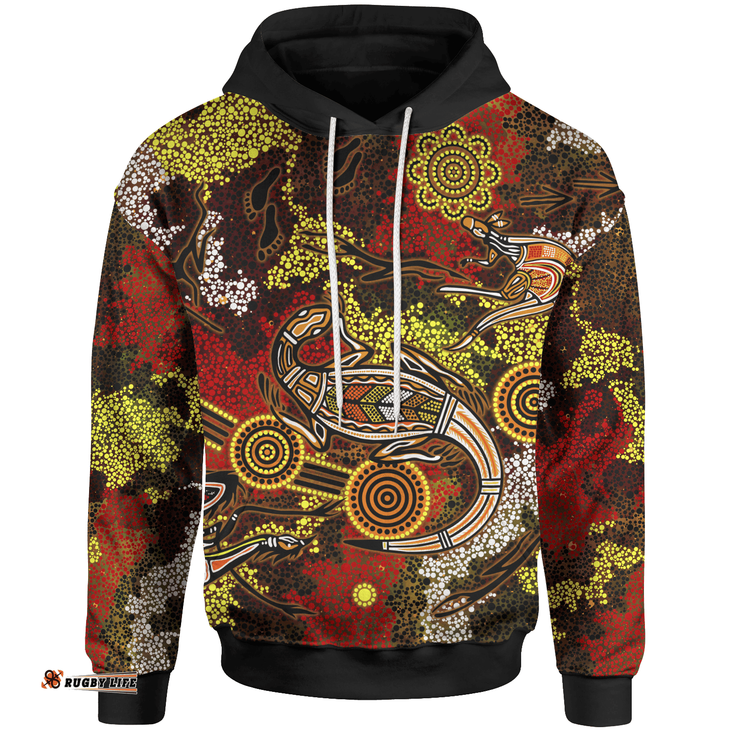 Aboriginal Hoodie, Kangaroo and Lizard Dot Painting Art