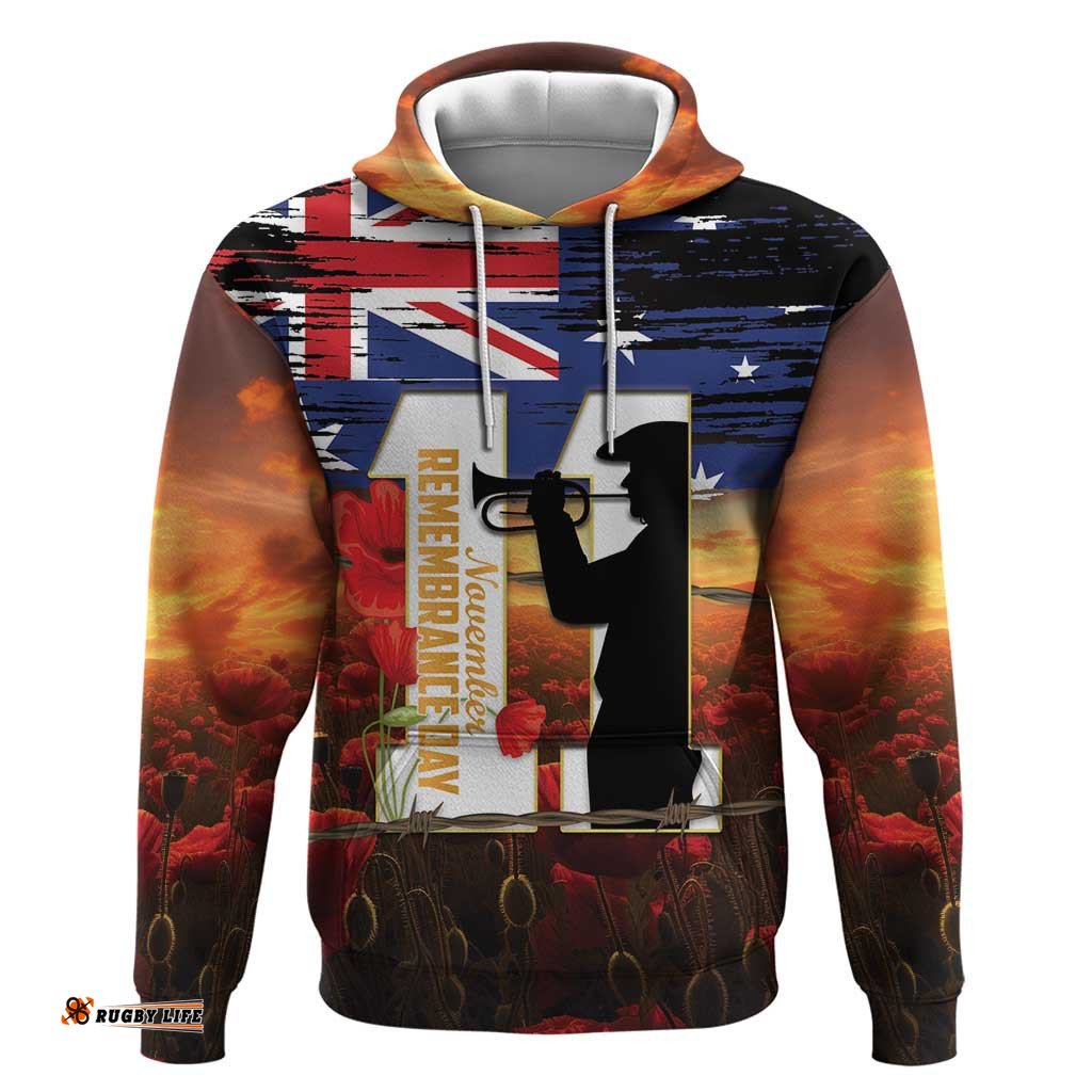 australia rememberance day hoodie 11 november poppy field with last post