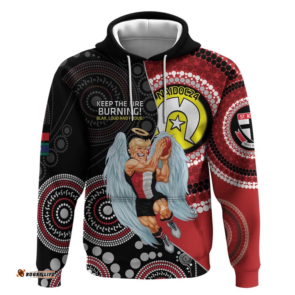 custom afl st kilda naidoc week hoodie keep the fire burning indigenous art