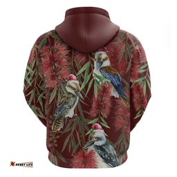 australia christmas hoodie kookaburra santa on red bottlebrush