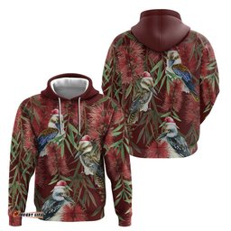 australia christmas hoodie kookaburra santa on red bottlebrush