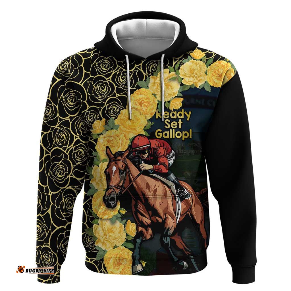 melbourne horse racing hoodie yellow roses ready set gallop