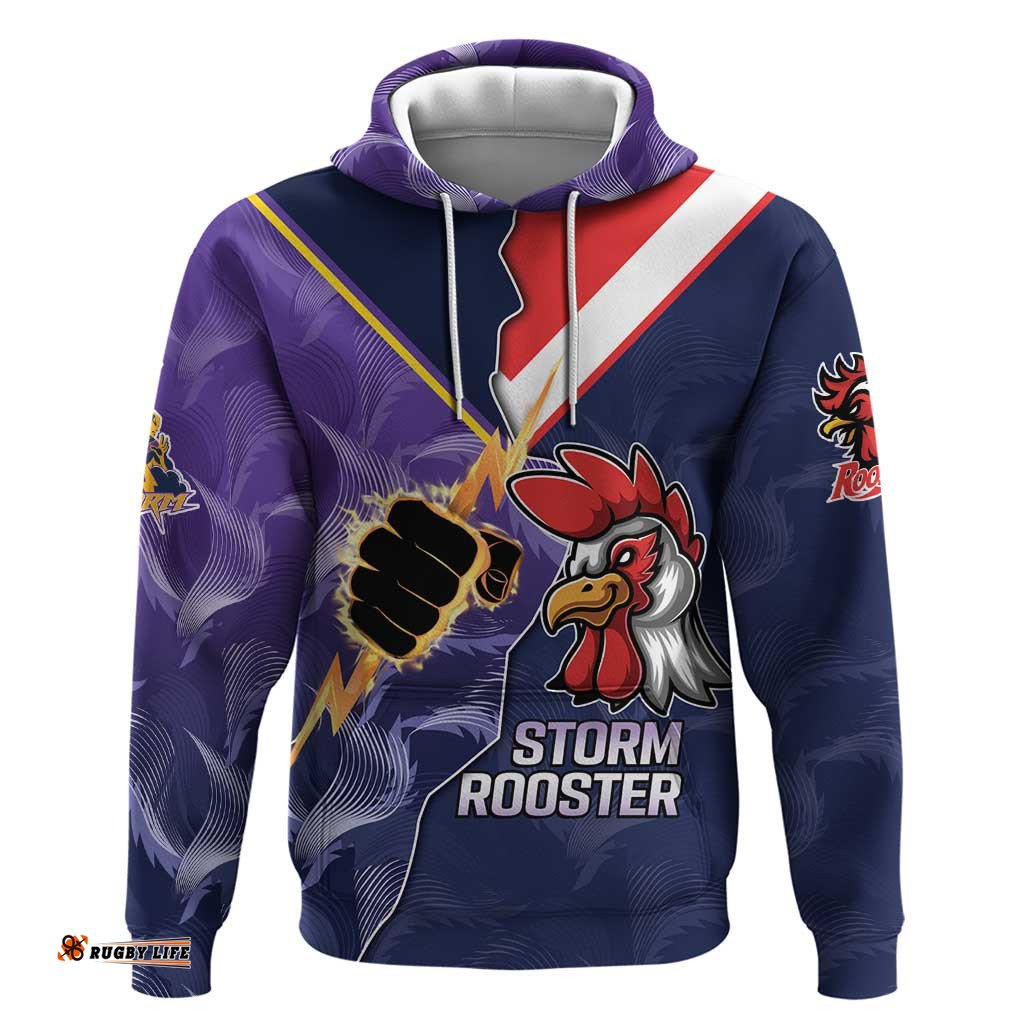 nrl storm rooster mascot custom hoodie cracked metal style
