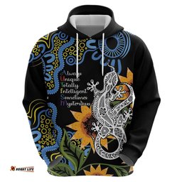 australia autism awareness hoodie brave strong aussie lizard aboriginal art