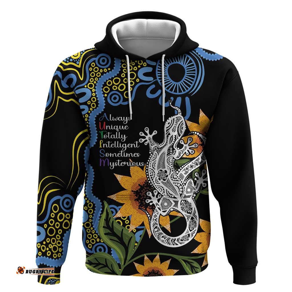 australia autism awareness hoodie brave strong aussie lizard aboriginal art