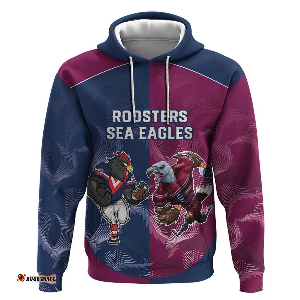 roosters sea eagles rugby custom hoodie half grunge style