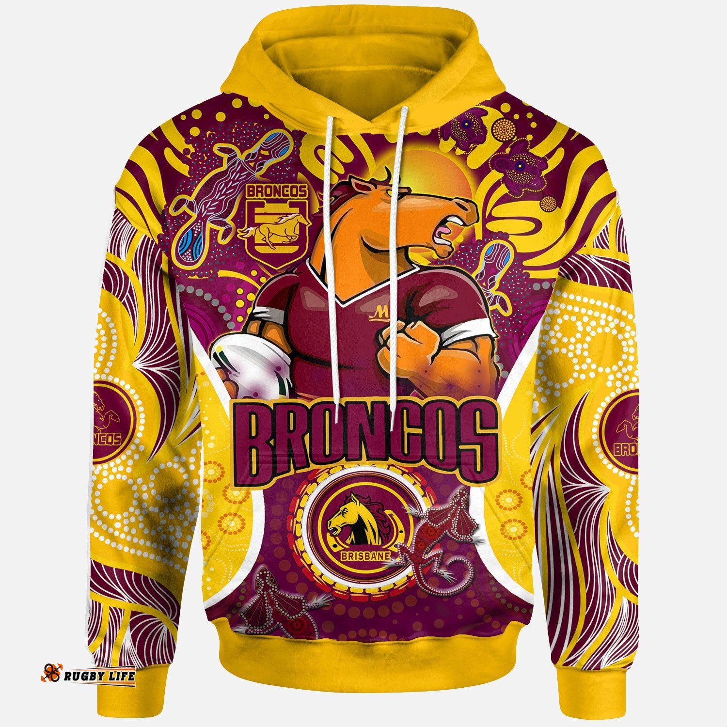 brisbane broncos rugby hoodie custom brisbane broncos mascot with aboriginal art personalised player and number hoodie