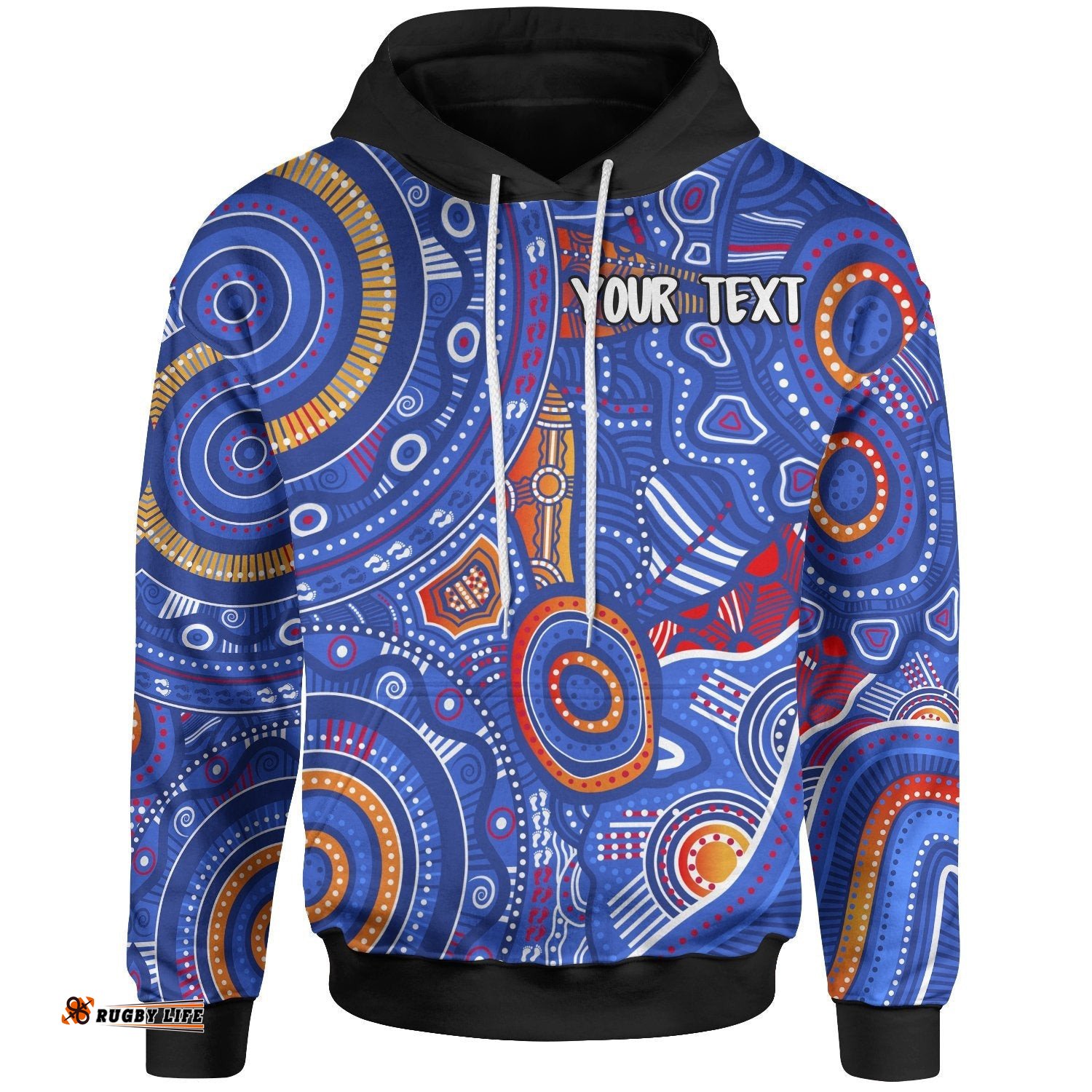 Custom Text Aboriginal Hoodie Indigenous Footprint Patterns Blue Color