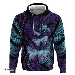 you matter suicide prevention awareness hoodie butterfly aboriginal mix polynesian pattern