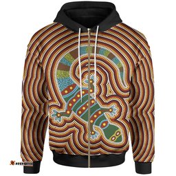 Aboriginal Zip Up Hoodie, Lizard Dot Painting Patterns