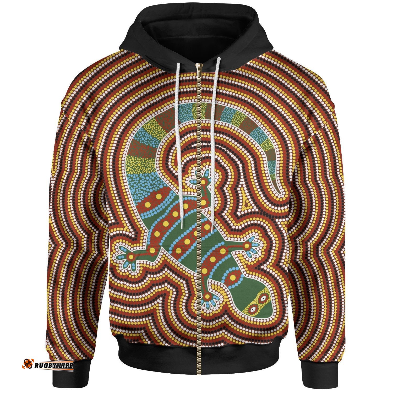 Aboriginal Zip Up Hoodie, Lizard Dot Painting Patterns