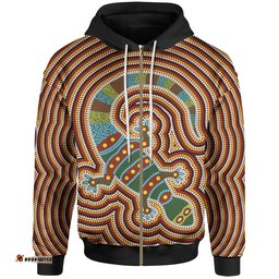 Aboriginal Zip Up Hoodie, Lizard Dot Painting Patterns