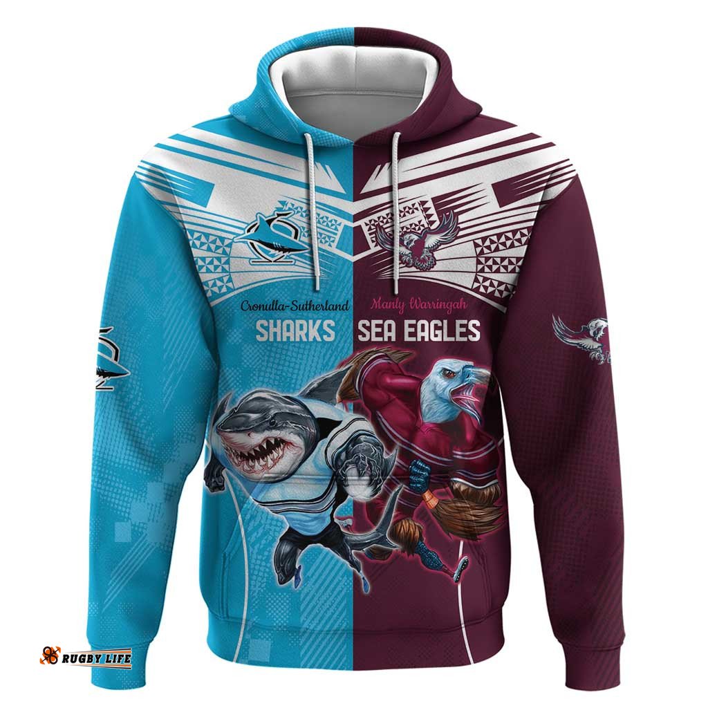 custom sea eagles and sharks rugby hoodie sporty style