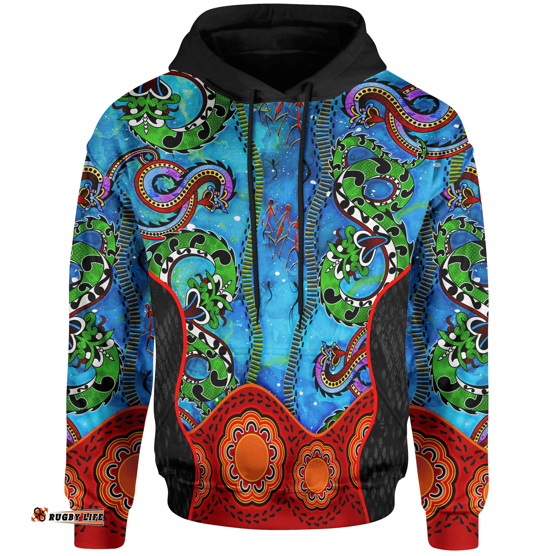 Aboriginal Hoodie Aussie Indigenous Patterns Blue