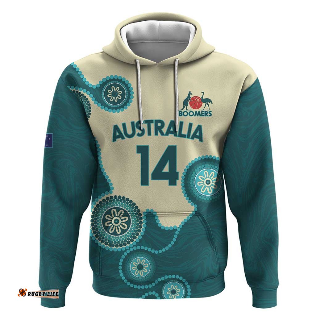 custom australia boomers hoodie aboriginal with marble pattern cyan