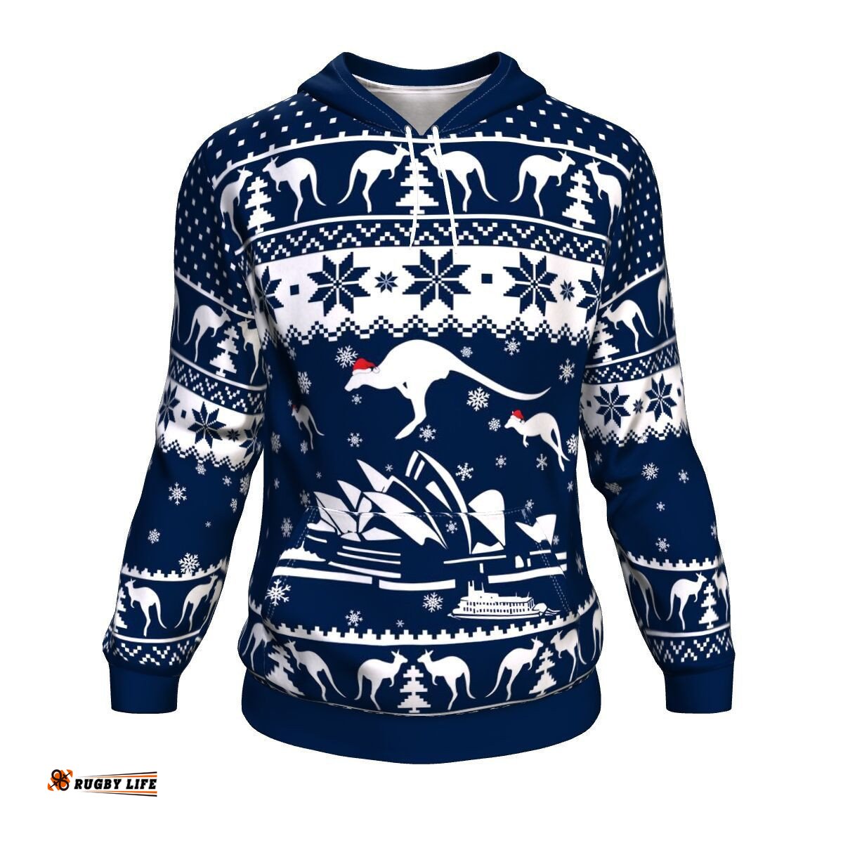 Christmas Hoodie Sydney Opera Hoodie Kangaroo Snowflakes Unisex