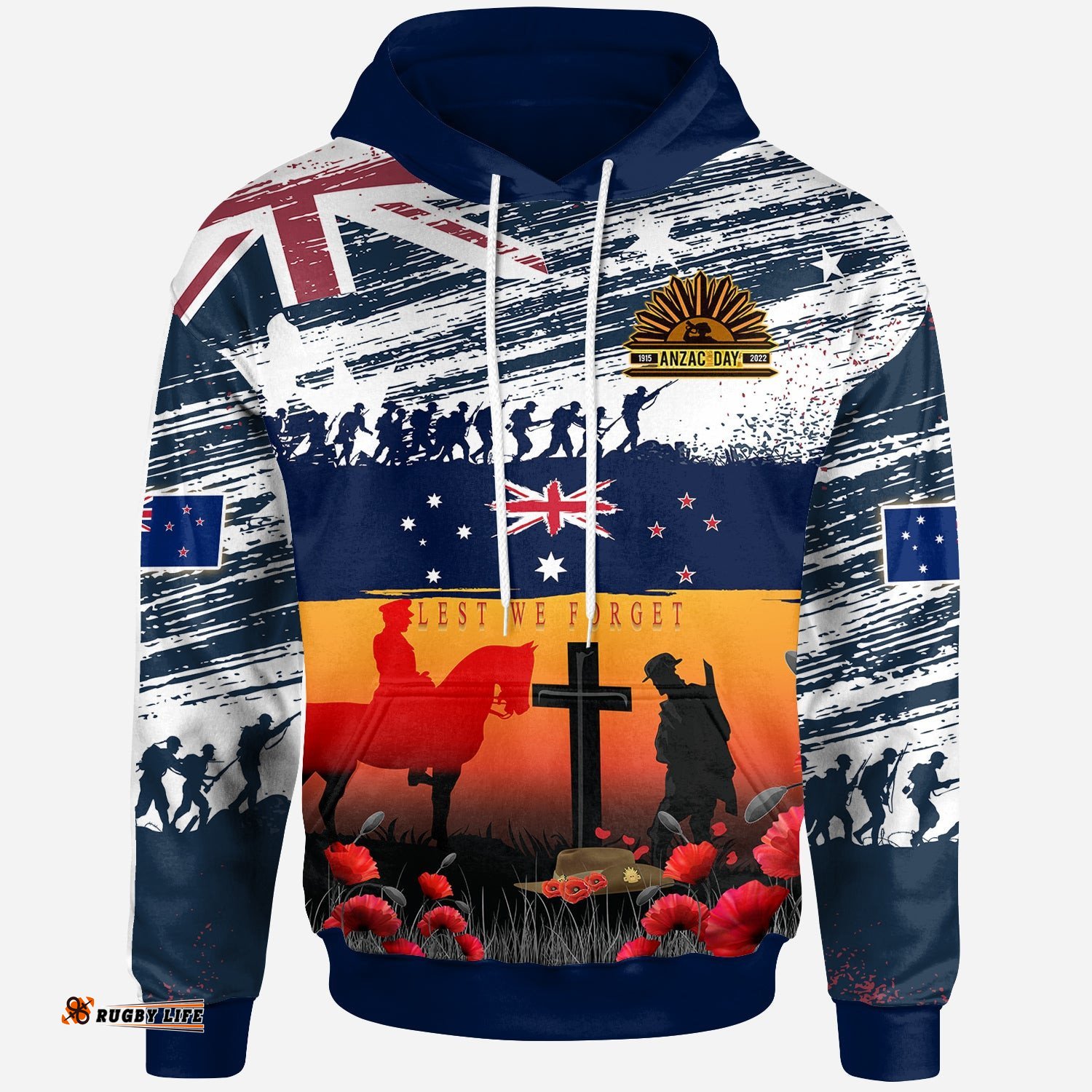 australian and new zealand army corps anzac day hoodie for the fallen lest we forget
