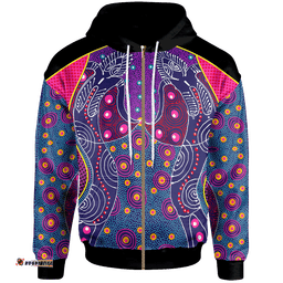 Zip Up Hoodie Aboriginal Sublimation Dot Pattern Style Violet
