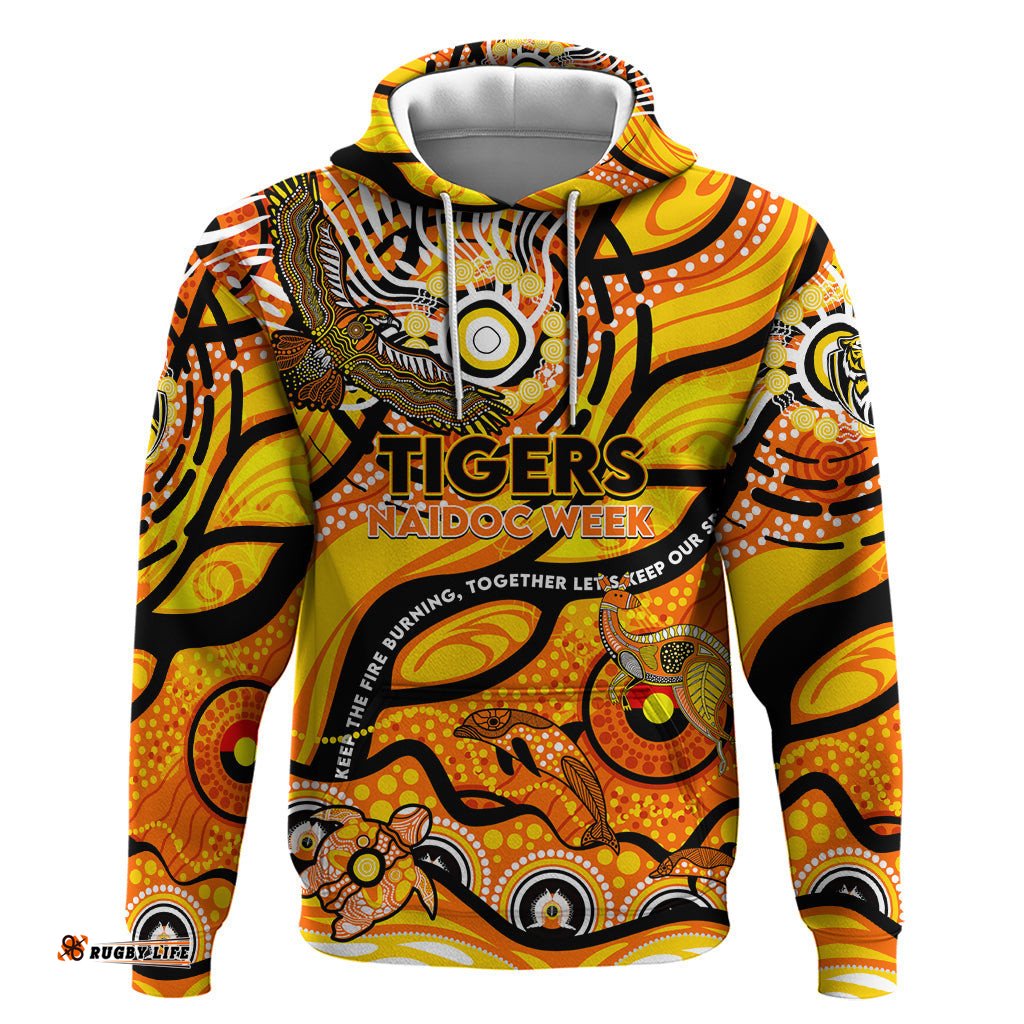 custom naidoc week 2024 tiger hoodie aboriginal animals keep the fire burning dt02