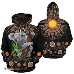 Aboriginal Hoodie, Koala Sun Circle Dot Painting All Over Print