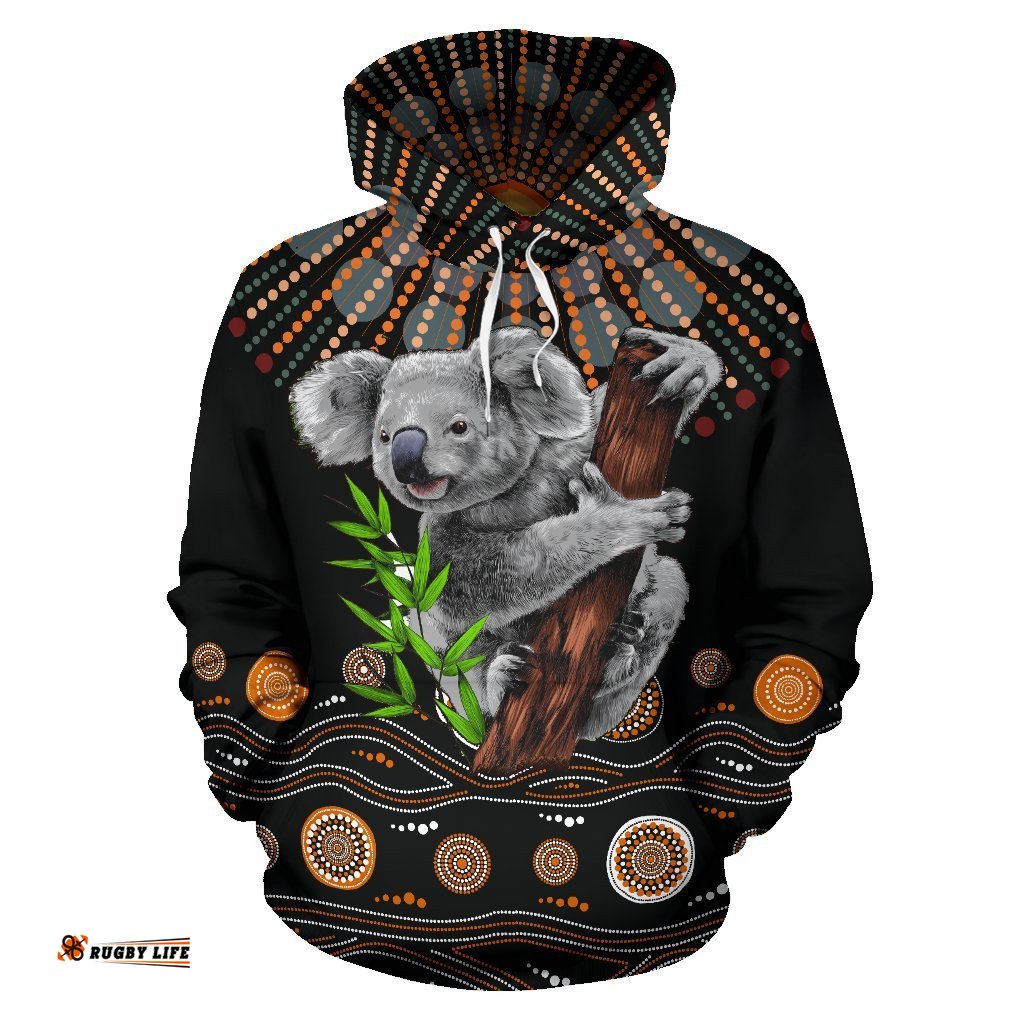 Aboriginal Hoodie, Koala Sun Circle Dot Painting All Over Print