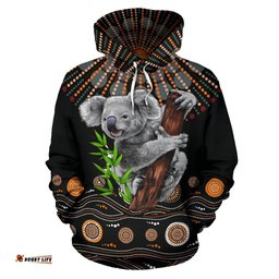 Aboriginal Hoodie, Koala Sun Circle Dot Painting All Over Print