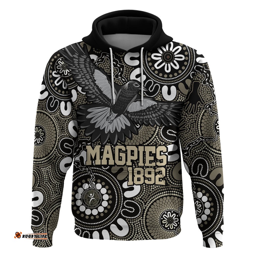 custom magpies naidoc week 2024 hoodie fire burning aboriginal dots art