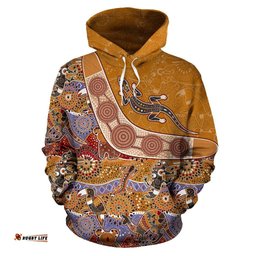 Aboriginal Hoodie, Lizard Boomerang Patterns Kookaburra All Over Print