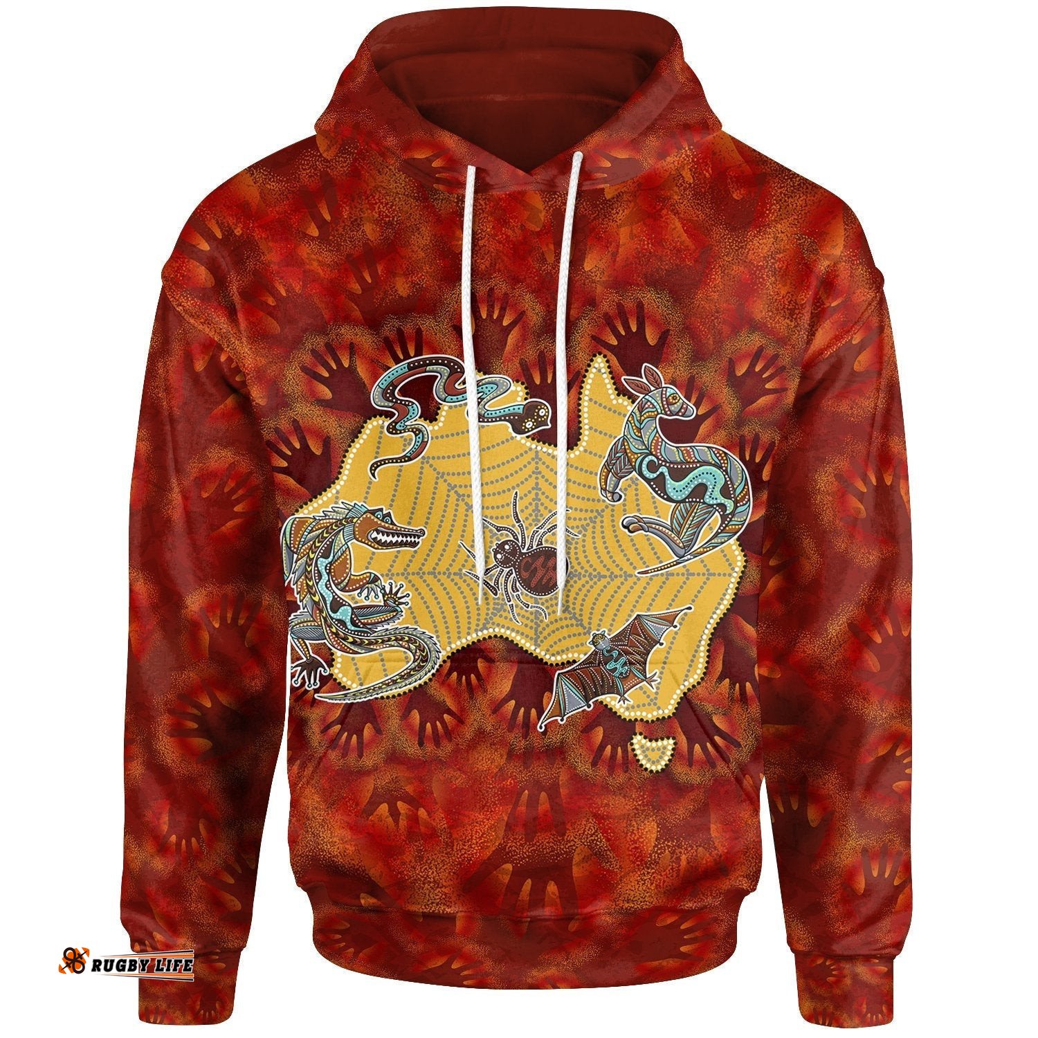Aboriginal Hoodie Australia Map Hand Patterns Spider Web