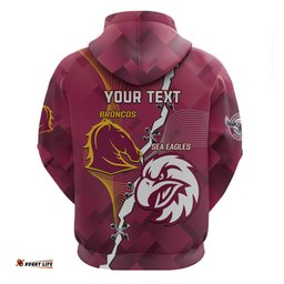 personalised broncos and eagles rugby hoodie sporty version