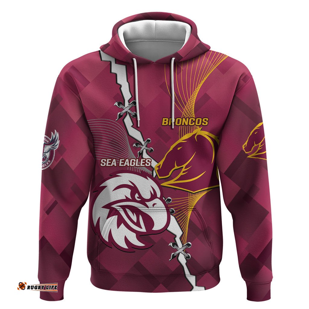 personalised broncos and eagles rugby hoodie sporty version