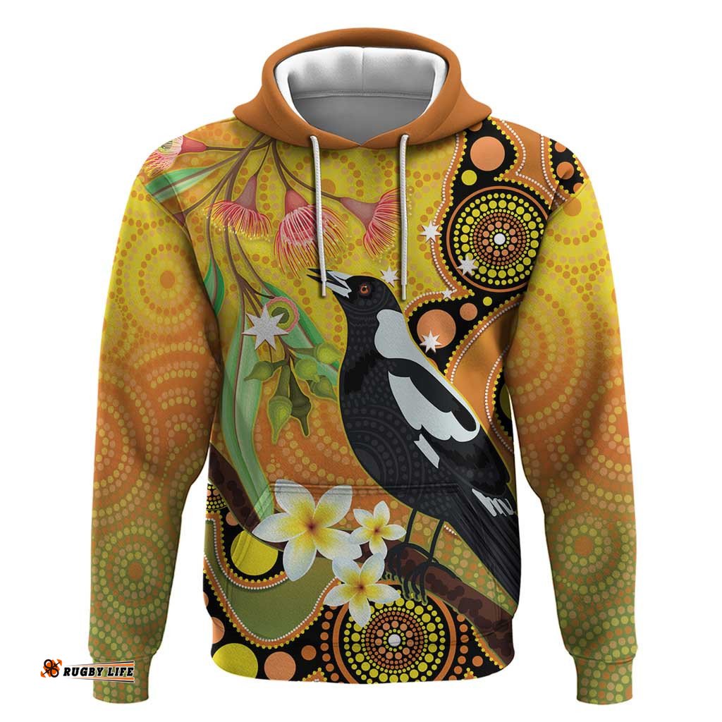 australia eucalyptus flower and magpie hoodie aboriginal art