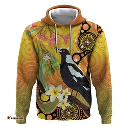 australia eucalyptus flower and magpie hoodie aboriginal art