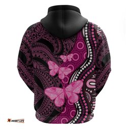 think pink breast cancer awareness hoodie butterfly aboriginal mix polynesian pattern