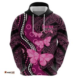 think pink breast cancer awareness hoodie butterfly aboriginal mix polynesian pattern