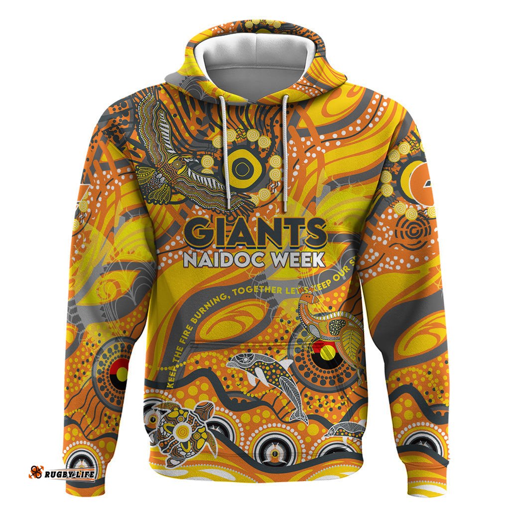 custom naidoc week 2024 giants hoodie aboriginal animals keep the fire burning dt02
