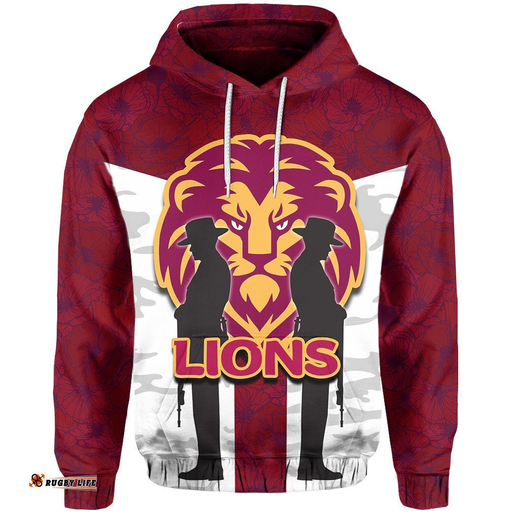 Brisbane Lions Hoodie ANZAC Day Poppy Flowers Style