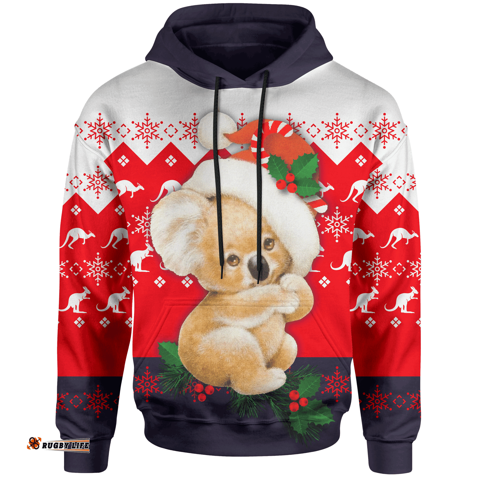 Christmas Hoodie Koala Hoodie Kangaroo Symbol Snowflakes Unisex
