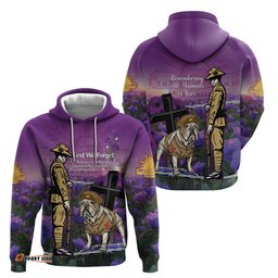 australia dog heroes anzac hoodie remembering all animals in war purple poppies