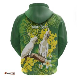 personalised australia golden wattle and cacatua galerita hoodie aboriginal art