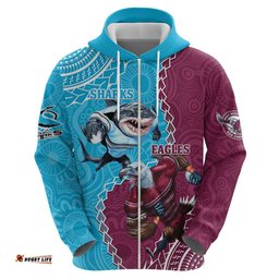 personalised eagles and sharks rugby hoodie aboriginal mix polynesian pattern
