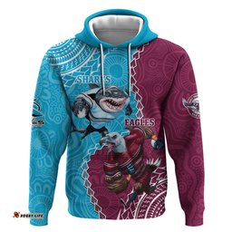 personalised eagles and sharks rugby hoodie aboriginal mix polynesian pattern