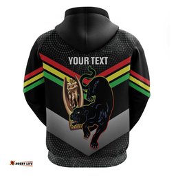 personalised panthers rugby 2024 hoodie mascot with trophy go champions aboriginal art