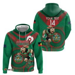 custom nrl rabbitohs naidoc week hoodie keep the fire burning indigenous art
