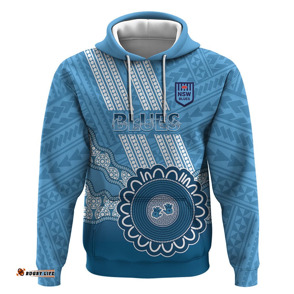 custom nsw blues rugby hoodie aussie aboriginal mix polynesian pattern