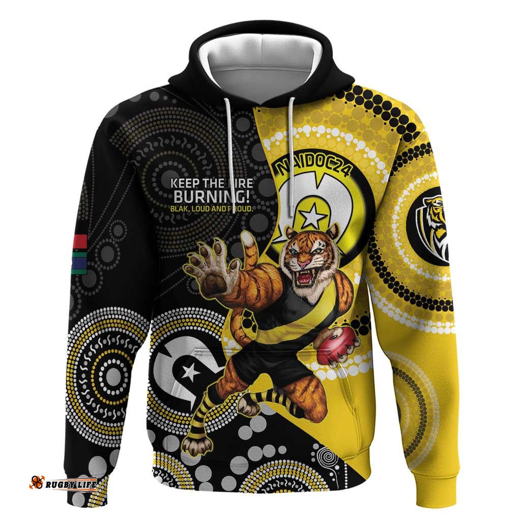 custom afl richmond naidoc week hoodie keep the fire burning indigenous art