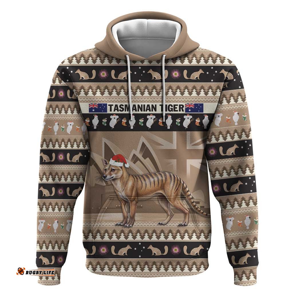aussie tasmanian tiger hoodie merry christmas